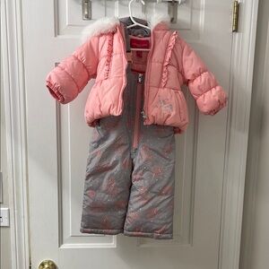 Pink and Gray Unicorn Baby Snowsuit Set